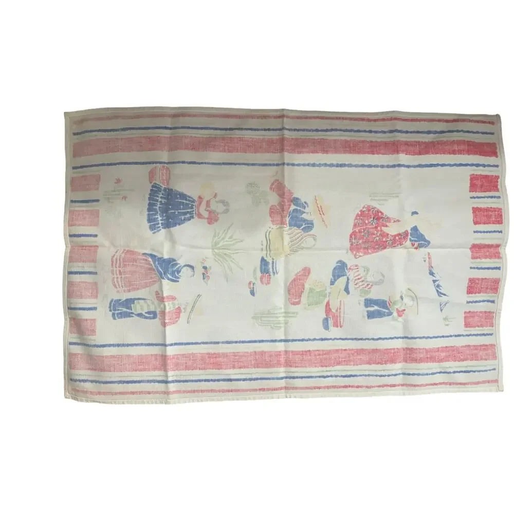 Vintage  Linen Kitchen Towel  Southwestern Aztec Kitschy Retro 26 x 16